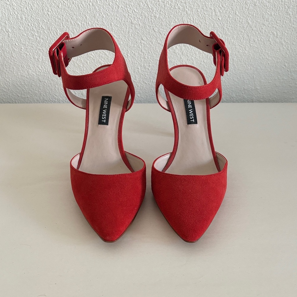 Nine West Orange/Red Suede Elisabeti Heels
